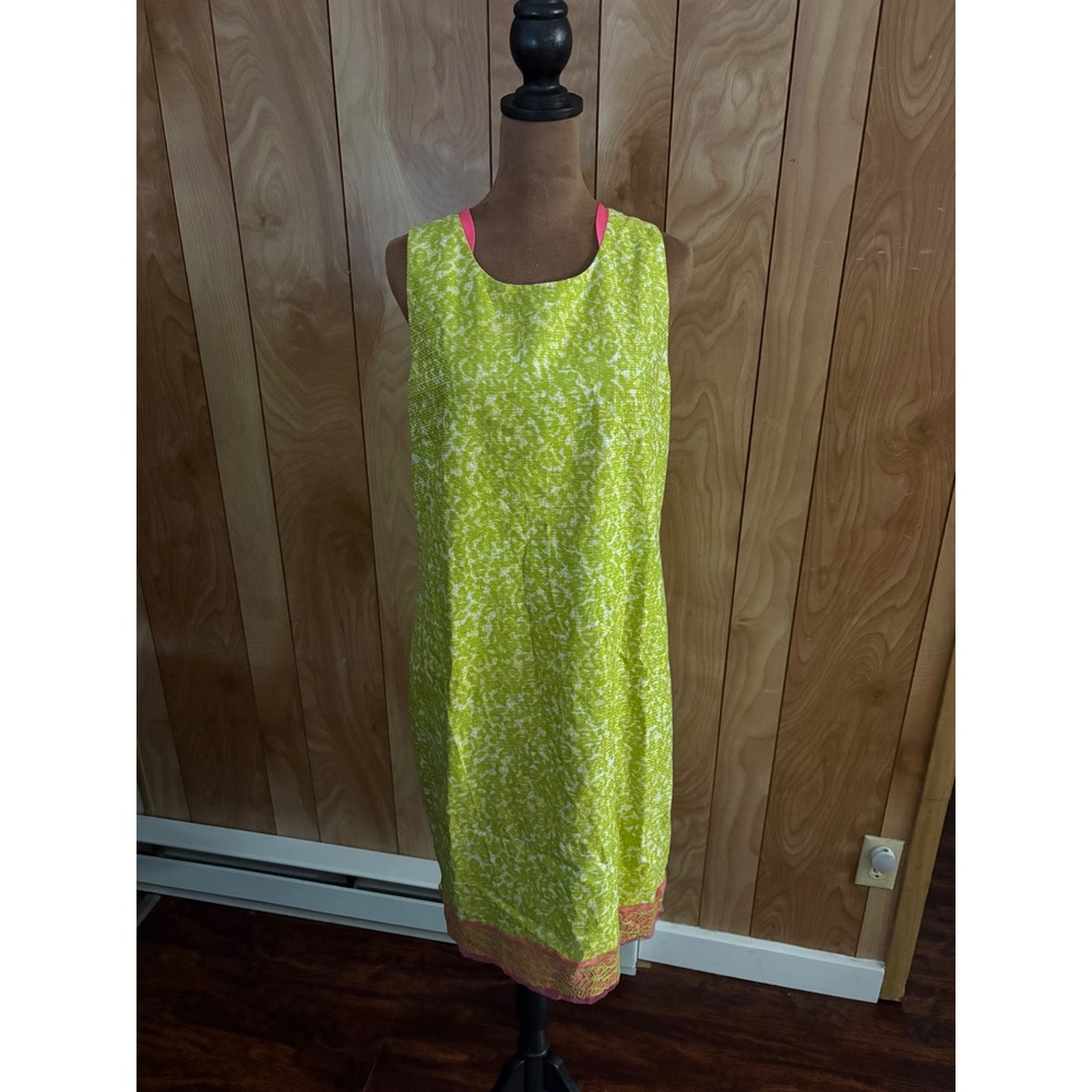 Elie Tahari Venezia Dress Lime Green Pink Trim Silk Blend Size 12‎ NWT